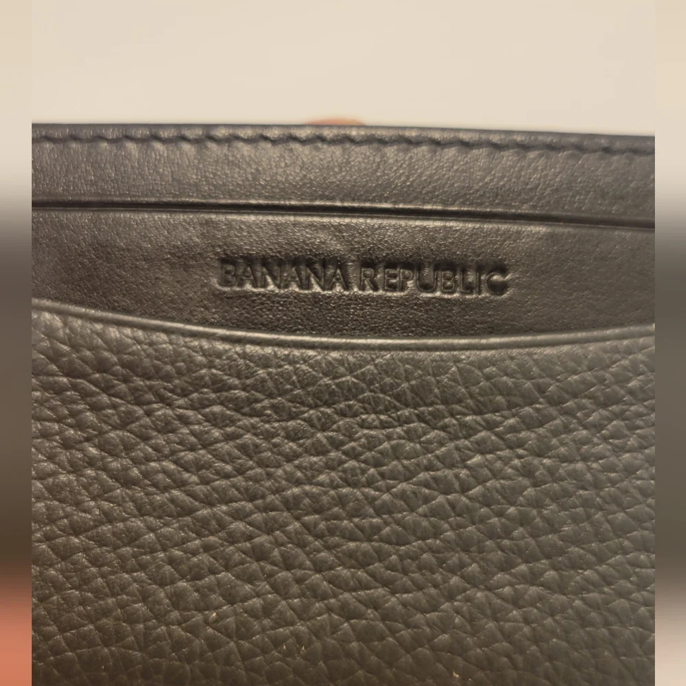 Banana Republic SLIM CROSSHATCHED LEATHER CARD CASE Black & Green New